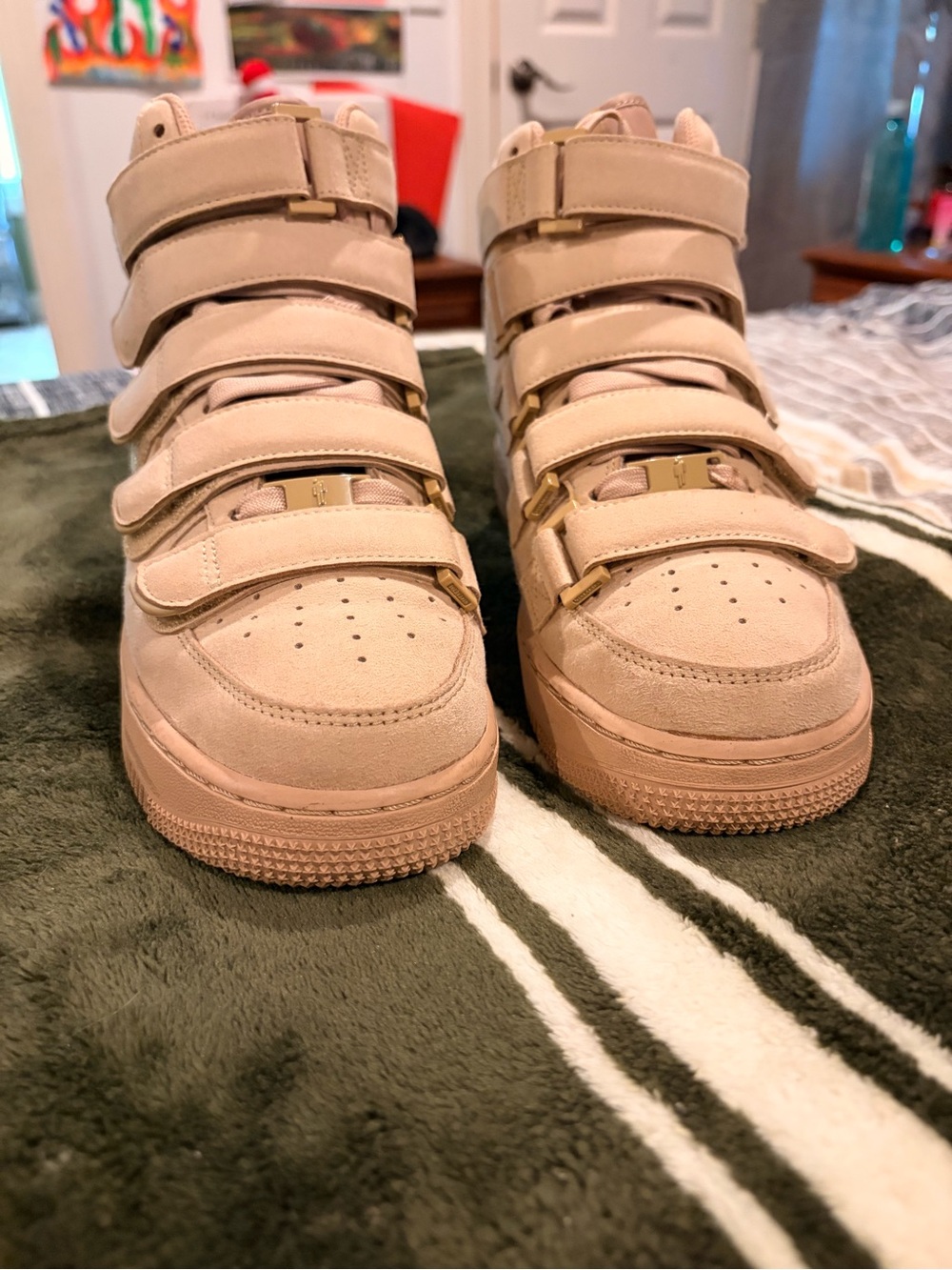 Nike Women's High-Top Velcro Strap Sneakers in Beige